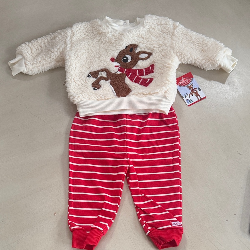 Festive Cream and Red Reindeer Kids Set